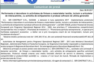 Performanta si dezvoltare in activitatea de finisare a materialelor textile, inclusiv a articolelor de imbracaminte, cu achizitia de echipamente si produse software de ultima generatie