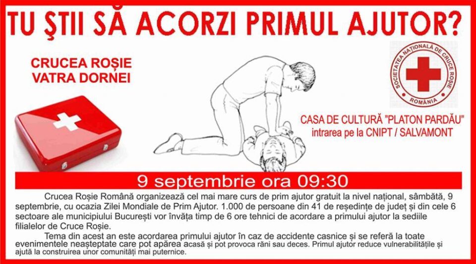 Curs gratuit de prim ajutor organizat astăzi la Casa de Cultură „Platon Pardău" din Vatra Dornei