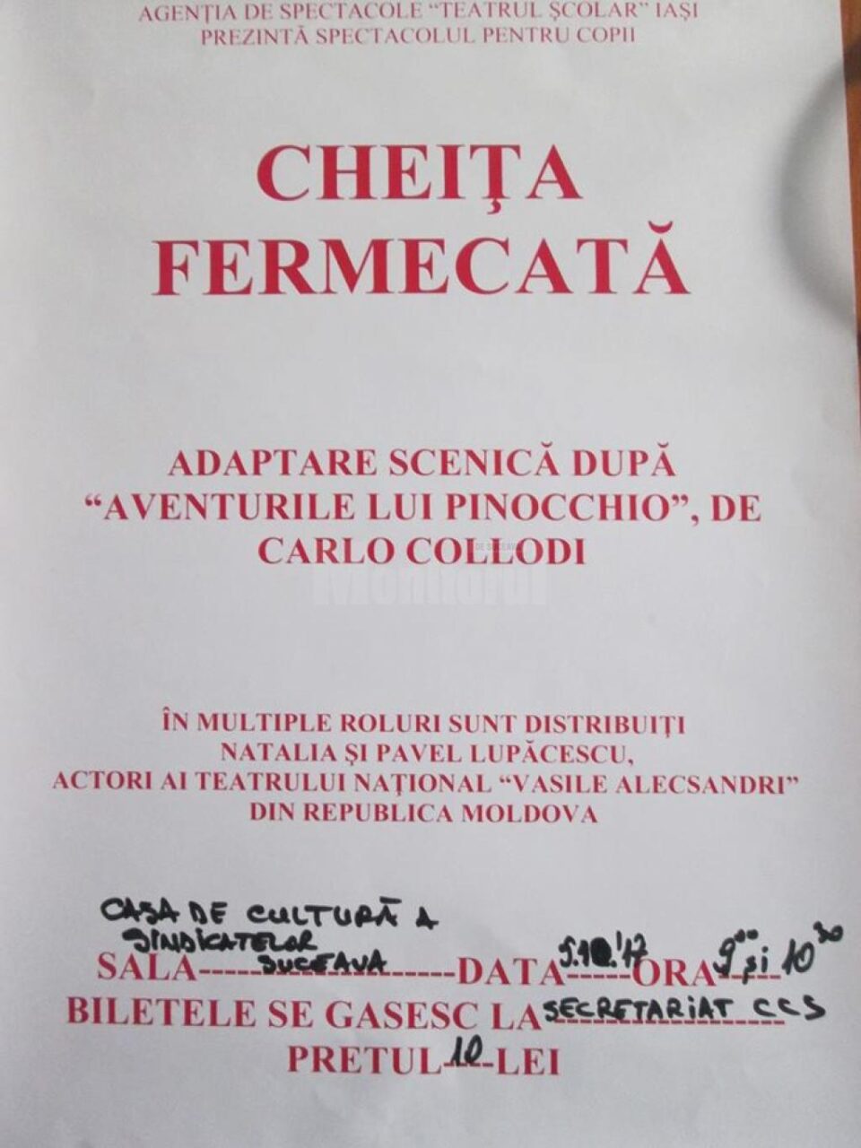 Teatru pentru copii, la Casa de Cultură a Sindicatelor Suceava