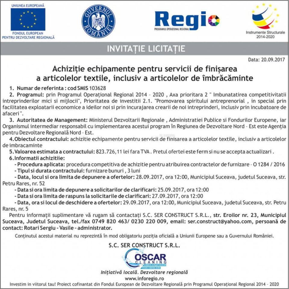 INVITATIE LICITATIE - S.C. SER CONSTRUCT S.R.L