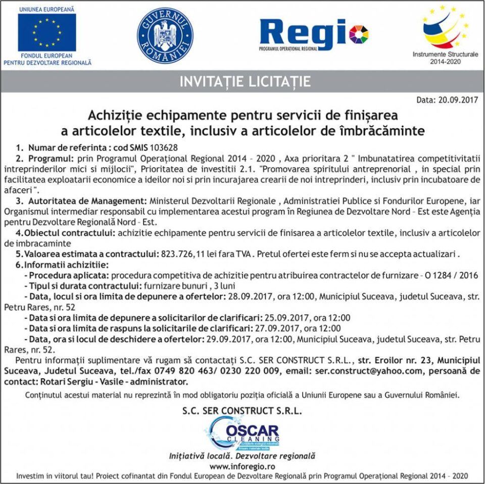 INVITATIE LICITATIE - S.C. SER CONSTRUCT S.R.L