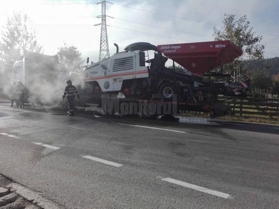 Un trailer, aproape să ardă ca o torță din cauza sistemului de frânare