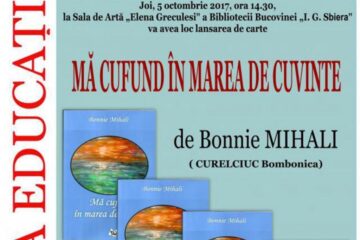 Cartea „Mă cufund în marea de cuvinte”, de Bonnie Mihali, va fi lansată la Biblioteca Bucovinei