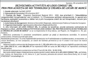 DEZVOLTAREA ACTIVITĂȚII AD LOGIS CONSULT SRL PRIN PRIN ACHIZIȚIA DE NOI TEHNOLOGII ȘI CREAREA DE LOCURI DE MUNCĂ