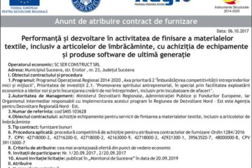 Performanță și dezvoltare în activitatea de finisare a materialelor textile, inclusiv a articolelor de îmbrăcăminte, cu achiziția de echipamente și produse software de ultimă generație