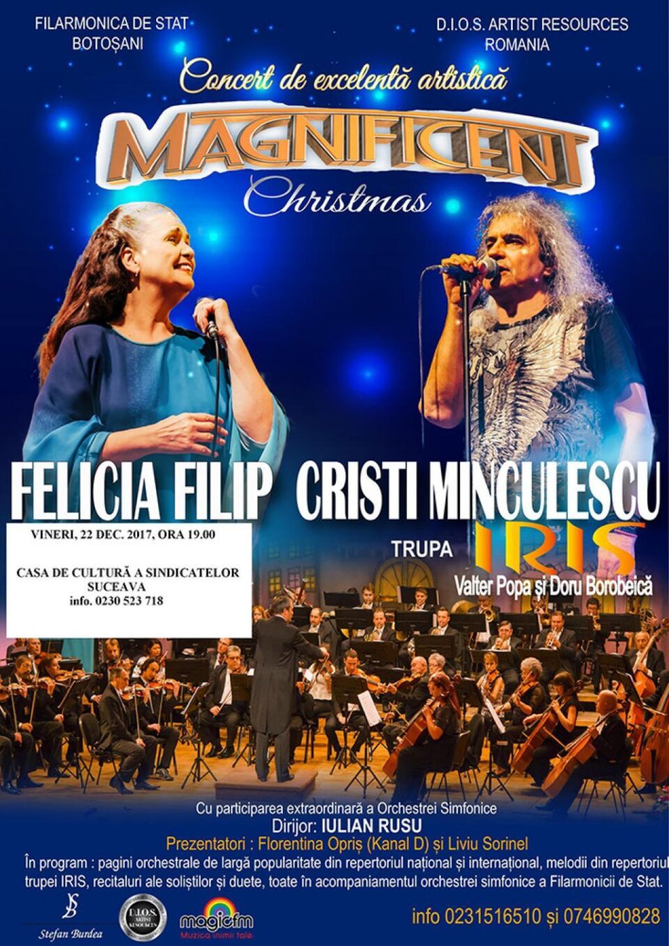 Felicia Filip și Cristi Minculescu, pe scena suceveană, în Concertul de excelență artistică „Magnificent Christmas”