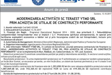 MODERNIZAREA ACTIVITĂȚII SC TERAEST YTMD SRL PRIN ACHIZIȚIA DE UTILAJE DE CONSTRUCȚII PERFORMANTE
