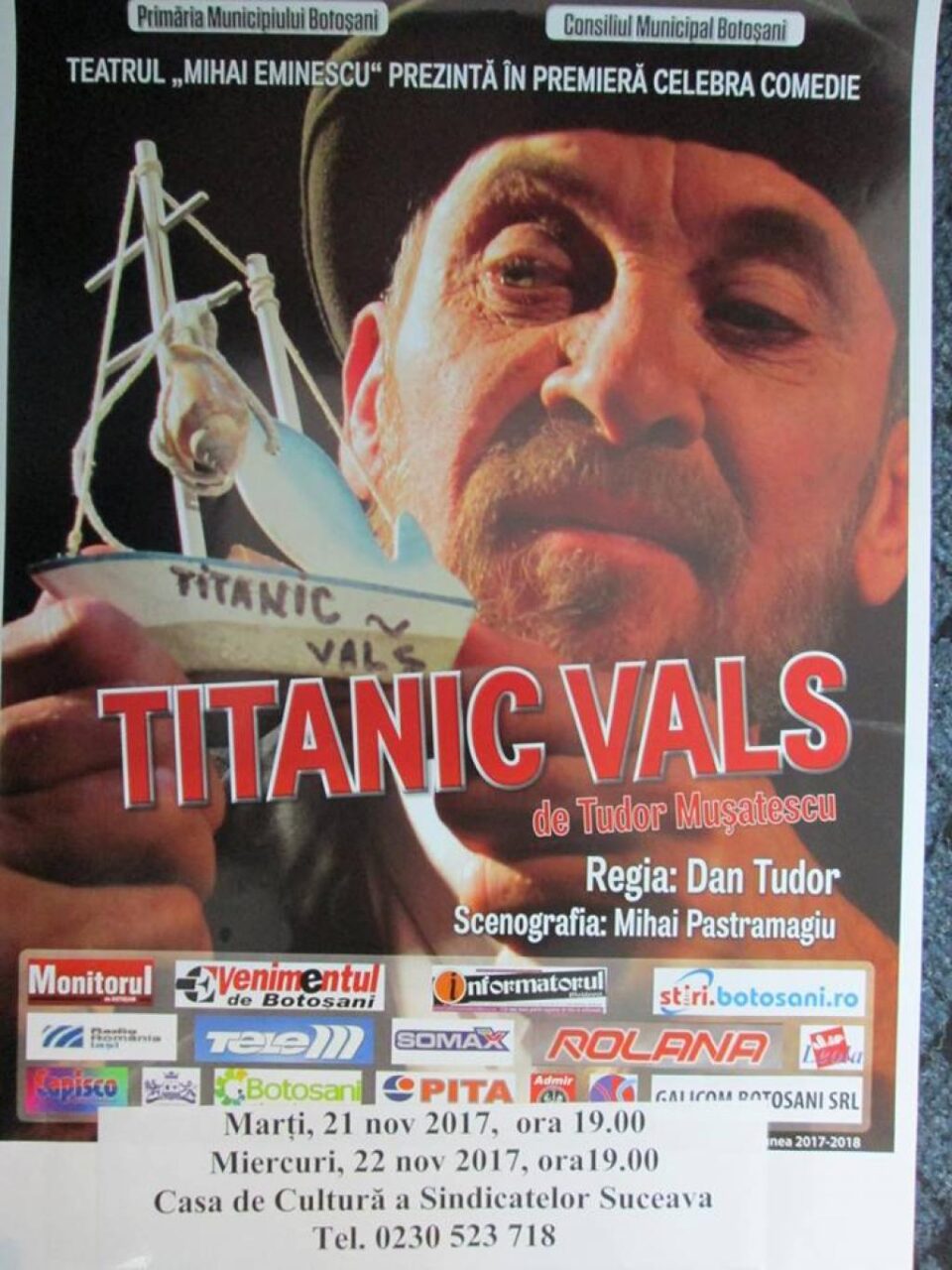 Spectacolul „Titanic vals” de Tudor Mușatescu, pe scena Casei de Cultură a Sindicatelor Suceava