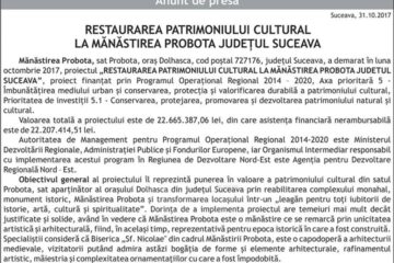 RESTAURAREA PATRIMONIULUI CULTURAL LA MĂNĂSTIREA PROBOTA JUDEȚUL SUCEAVA