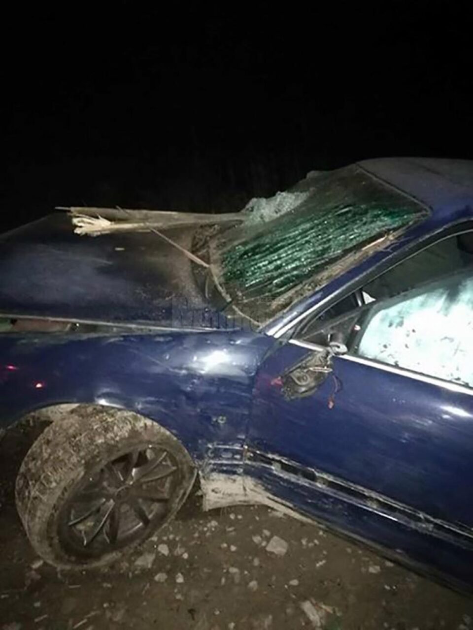 În urma impactului, o scândură din gard a pătruns prin parbriz, curmând viața celui aflat pe scaunul din dreapta