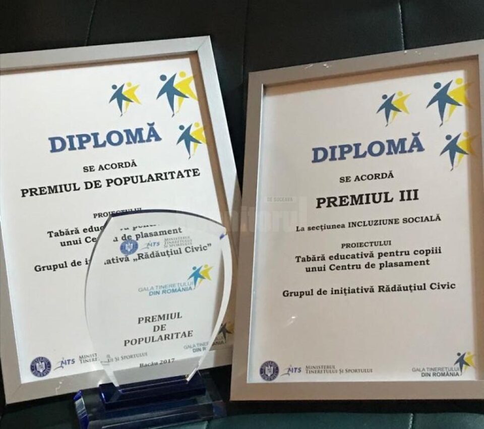 „Rădăuțiul Civic”, premiul III (Incluziune socială) și premiul de popularitate la Gala Tineretului din România