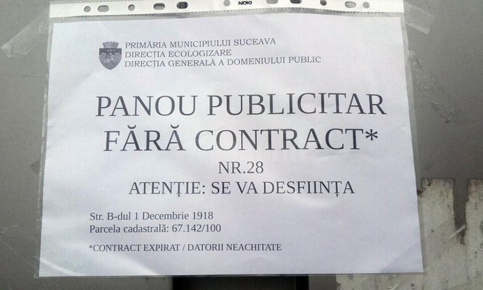 29 de panouri publicitare urmează să fie demontate de pe domeniul public