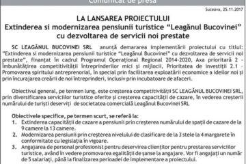 Extinderea si modernizarea pensiunii turistice “Leagănul Bucovinei” cu dezvoltarea de servicii noi prestate