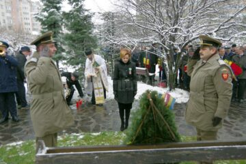 Depunerea coroanei de către prefectul Mirela Adomnicăi