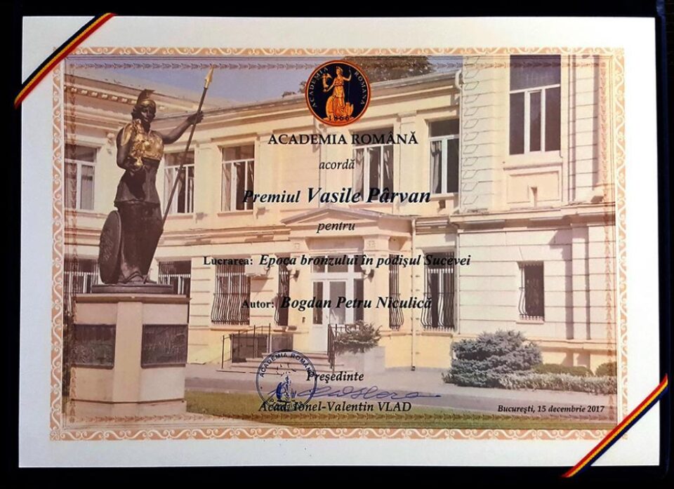Arheologul și cercetătorul științific dr. Bogdan Petru Niculică, distins cu Premiul „Vasile Pârvan” al Academiei Române
