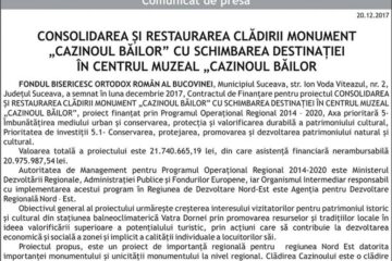 CONSOLIDAREA ȘI RESTAURAREA CLĂDIRII MONUMENT „CAZINOUL BĂILOR” CU SCHIMBAREA DESTINAȚIEI ÎN CENTRUL MUZEAL „CAZINOUL BĂILOR