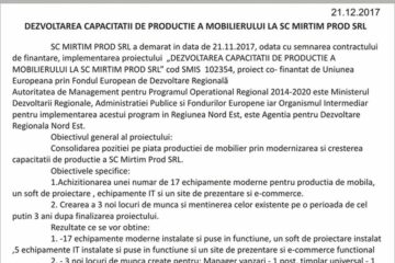 DEZVOLTAREA CAPACITATII DE PRODUCTIE A MOBILIERULUI LA SC MIRTIM PROD SRL