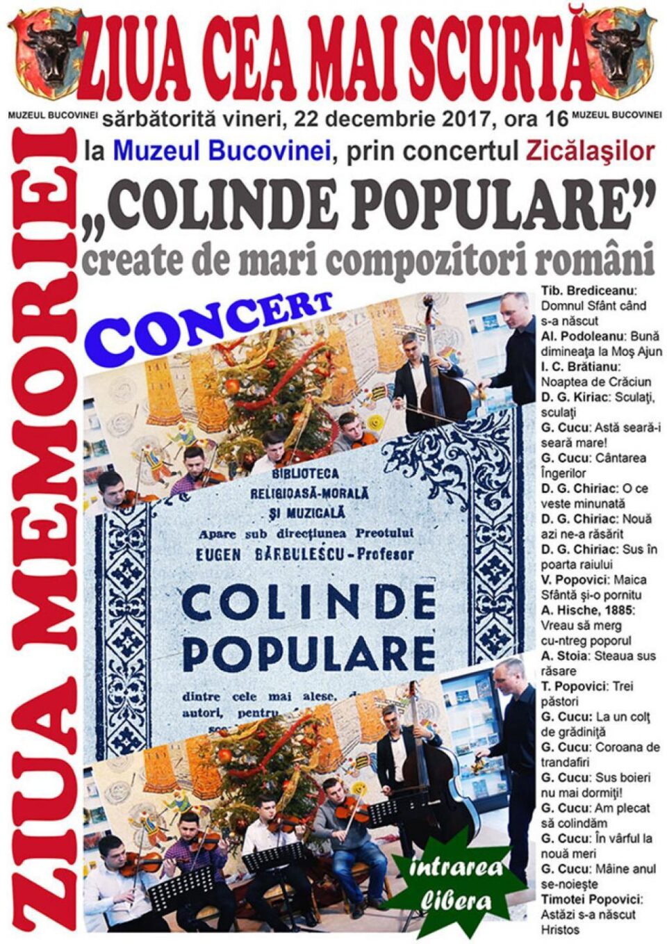 „Colinde populare” interpretate de formația de muzică veche „Zicălașii”