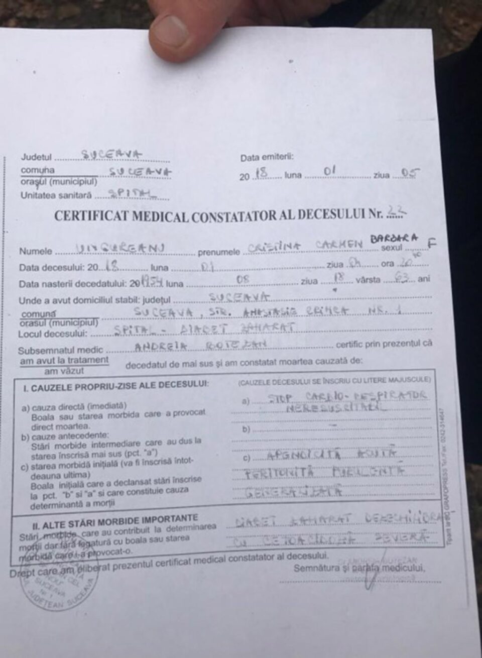Certificatul constatator al decesului