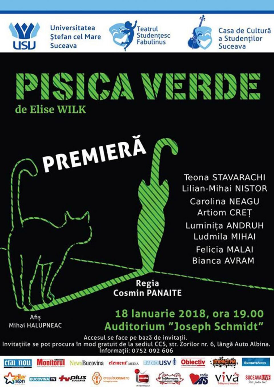 Teatrul studențesc Fabulinus aduce pe scena Universității spectacolul „Pisica verde”