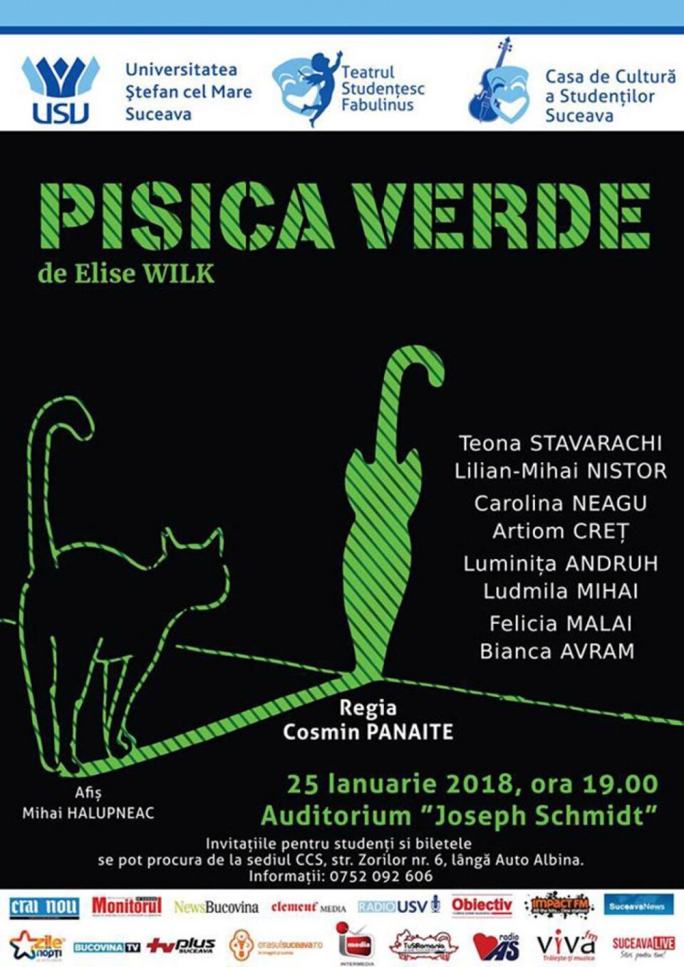 Teatrul studențesc Fabulinus aduce o nouă reprezentație a piesei „Pisica verde”