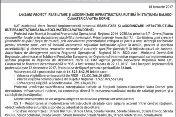 LANSARE PROIECT REABILITARE ȘI MODERNIZARE INFRASTRUCTURA RUTIERĂ ÎN STAȚIUNEA BALNEO­CLIMATERICĂ VATRA DORNEI