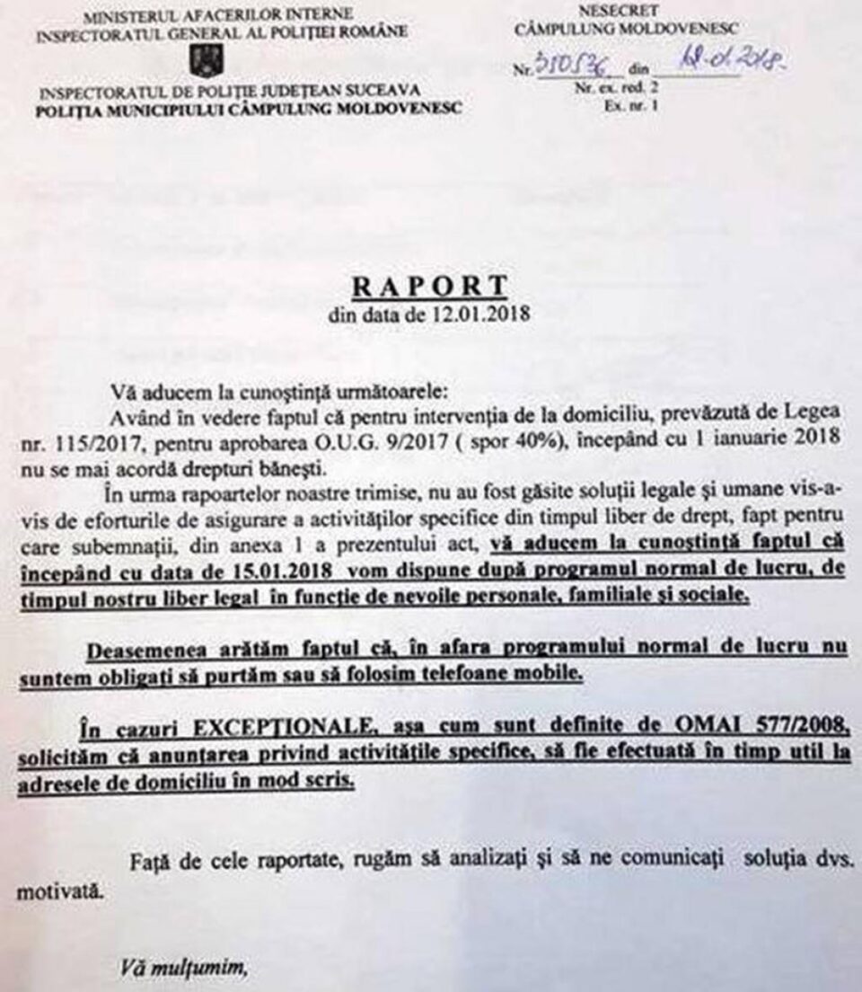 Raportul semnat de polițiștii judiciariști de la Câmpulung Moldovenesc