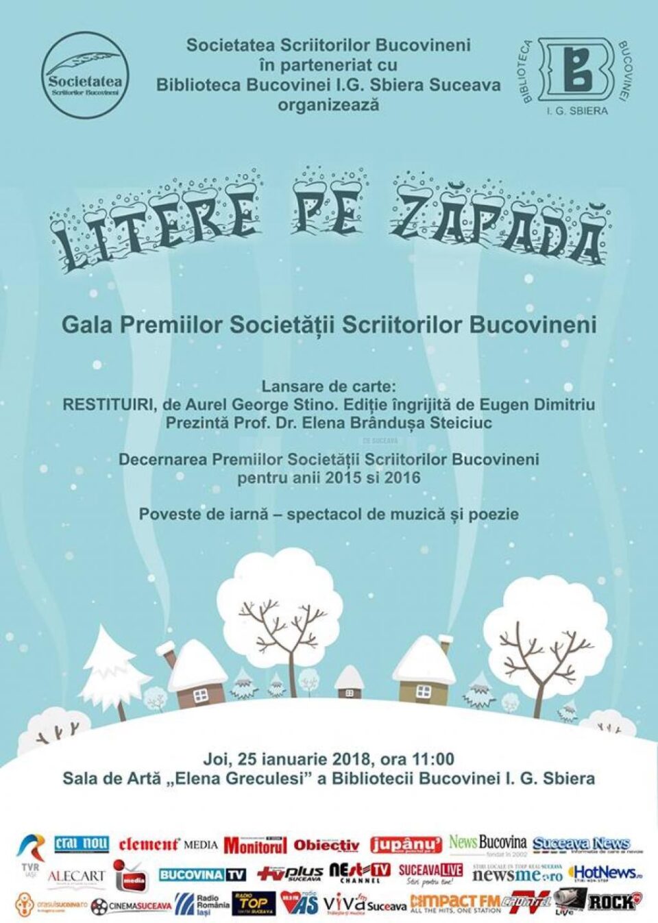 Gala Premiilor Societății Scriitorilor Bucovineni, joi, la Biblioteca Bucovinei
