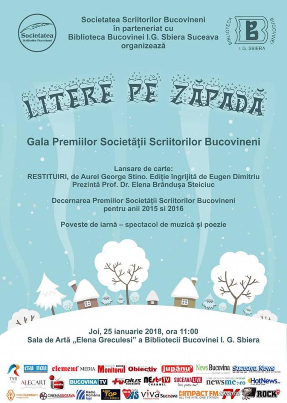 Gala Premiilor Societății Scriitorilor Bucovineni, joi, la Biblioteca Bucovinei