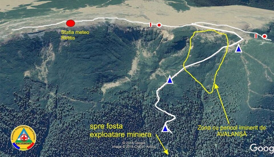 Reprezentarea grafică a zonei unde pericolul de avalanșă este iminent