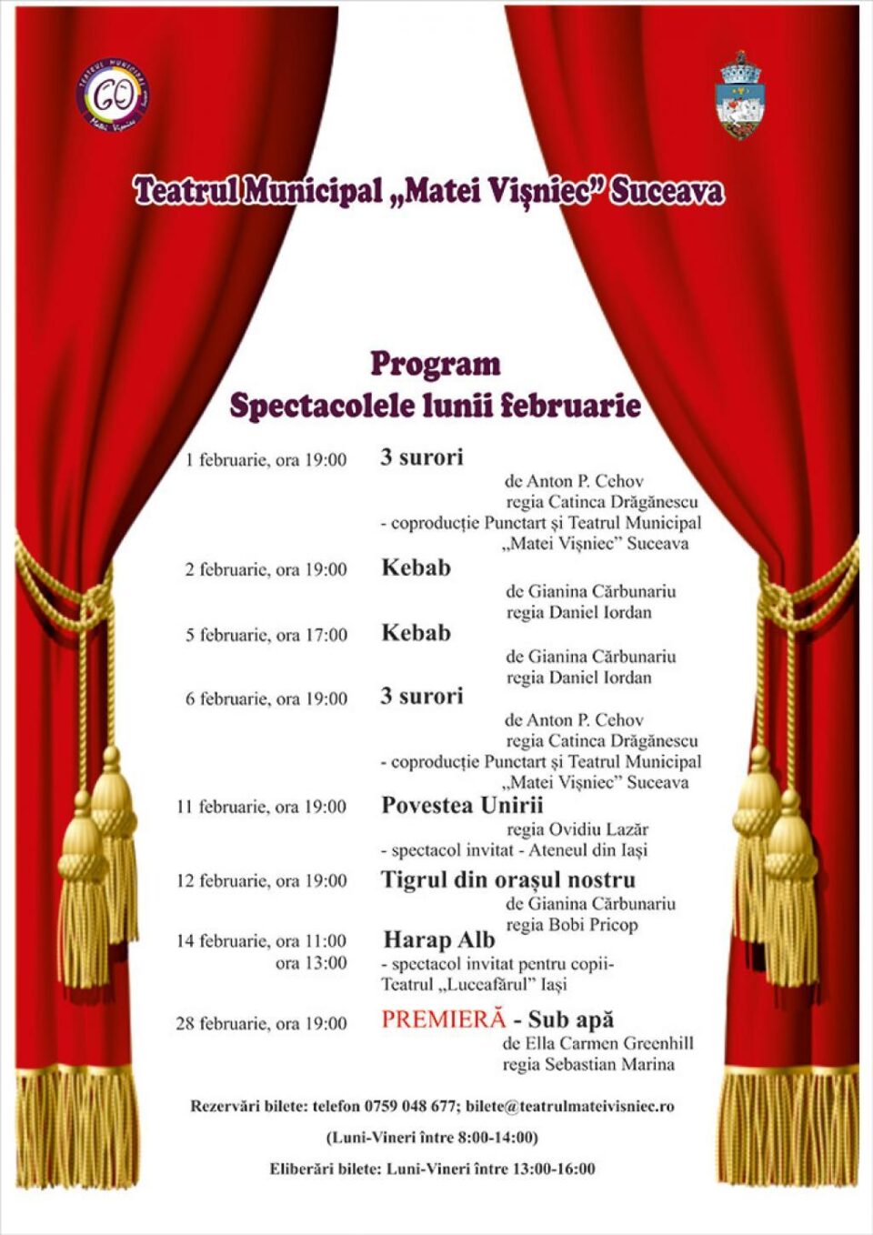 Programul spectacolelor Teatrului „Matei Vișniec” Suceava, în luna februarie