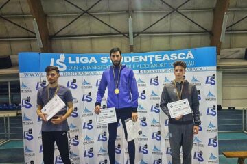 Podiumul probei de marș cu sucevenii Andrei Gafița si Natanel Rotaru pe primele două poziții