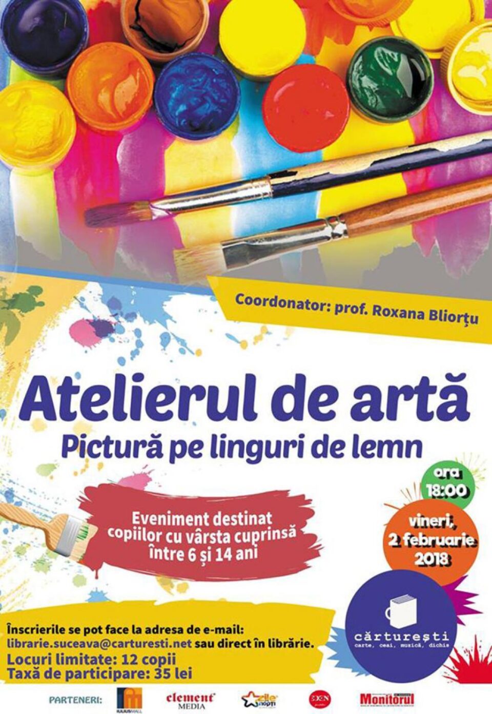 Atelierul de artă - Pictură pe linguri de lemn, astăzi, la Cărturești Suceava