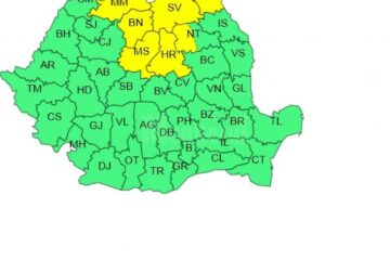 Harta judetelor afectate de Codul Galben in urmatoarele zile