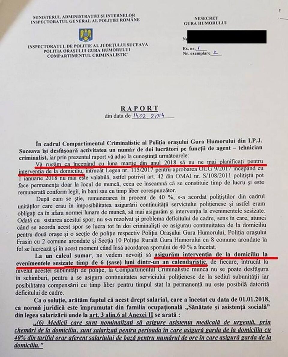 Polițiștii criminaliști de la Gura Humorului au anunțat în scris că nu mai vor să asigure permanența