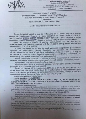 Postul Kanal D, sancționat de CNA pentru reportajul defăimător „Suceava, al patrulea cel mai periculos oraș din România”