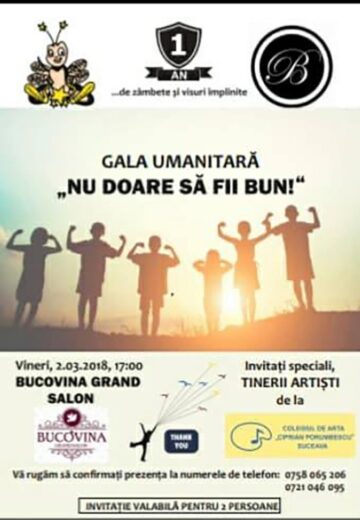 Gala umanitară ”Nu doare să fii bun”, vineri, la Câmpulung Moldovenesc