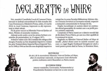 Declarație de unire a Basarabiei cu Țara, semnată joi, la Mănăstirea Putna