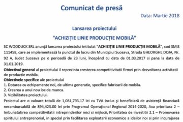 Lansarea proiectului “ACHIZIȚIE LINIE PRODUCȚIE MOBILĂ”