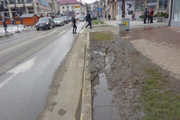 Spațiu verde distrus de mașini parcate pe el, dar și de pietoni