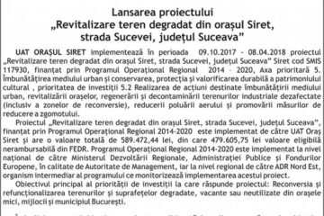 Lansarea proiectului „Revitalizare teren degradat din orașul Siret, strada Sucevei, județul Suceava”