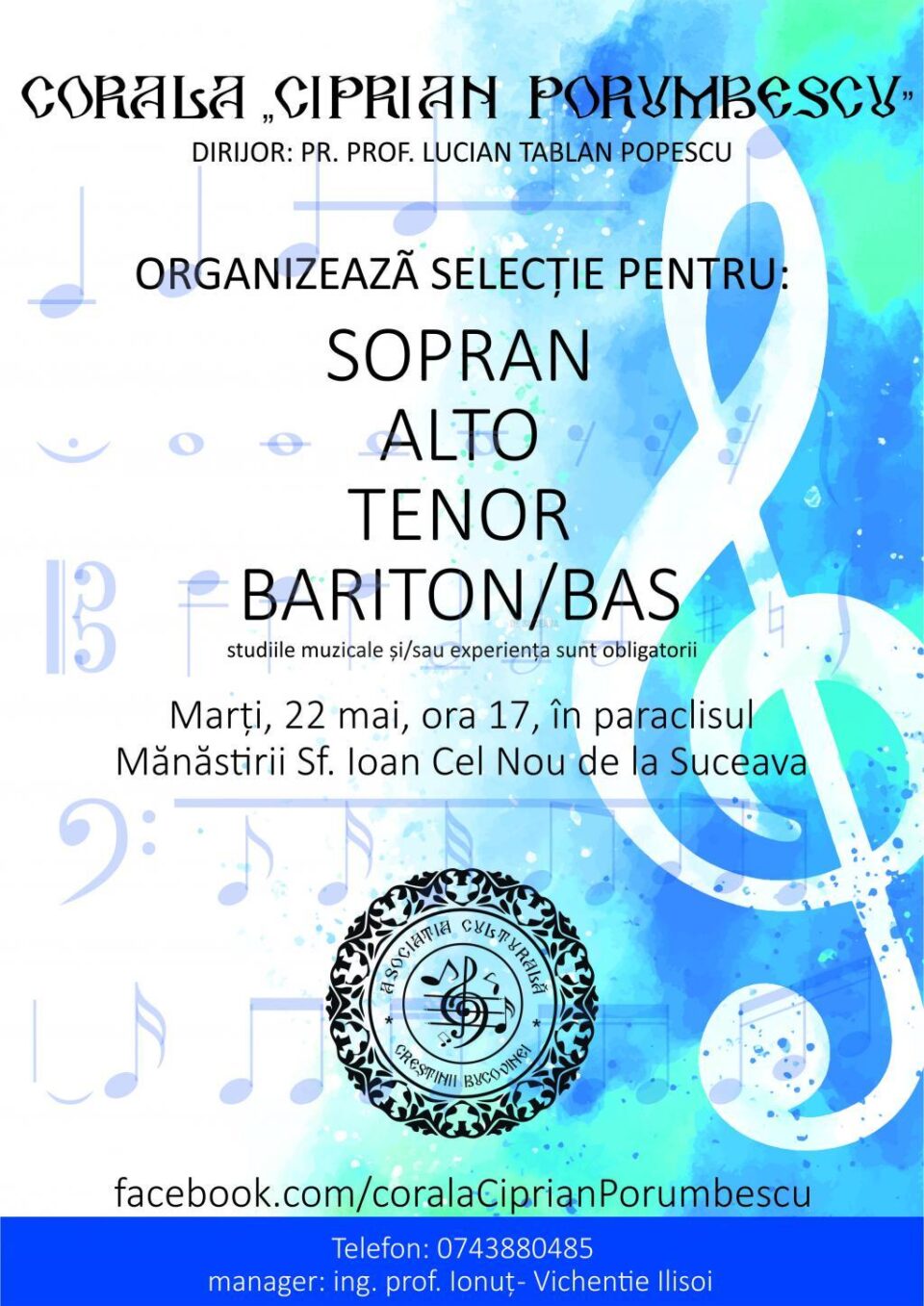 Corala „Ciprian Porumbescu” organizează preselecții formula de concert a ansamblului Corala „Ciprian Porumbescu” organizează preselecții formula de concert a ansamblului