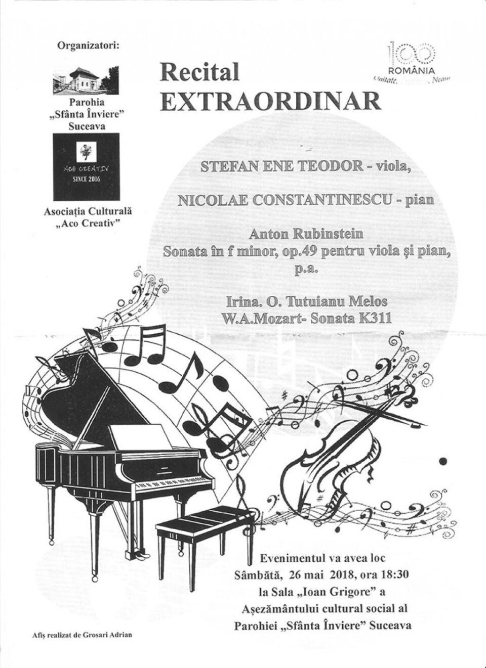 Recital extraordinar de violă și pian, la Biserica ''Sf. Înviere" Suceava