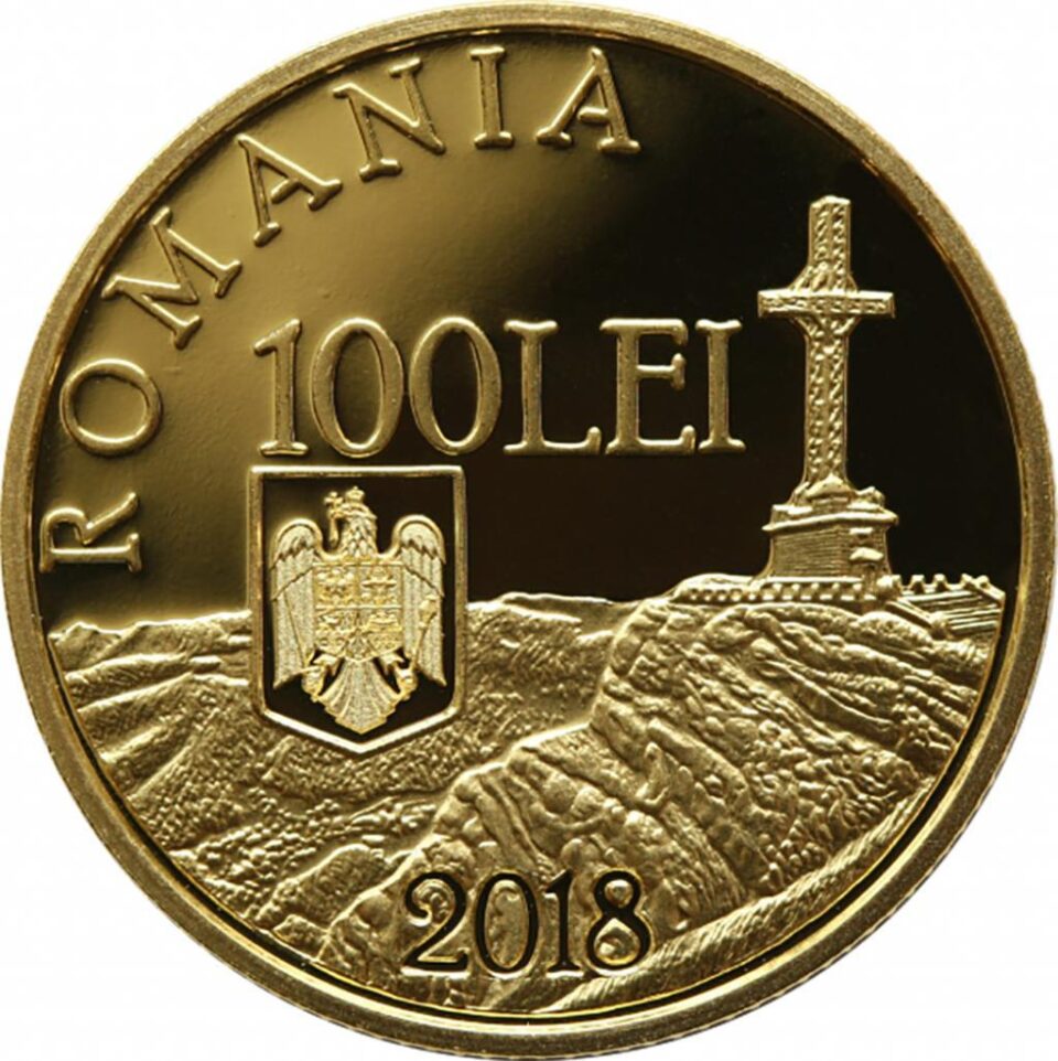 Monedă din aur cu tema „100 de ani de la încheierea Primului Război Mondial