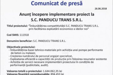 Începere implementare proiect la S.C. PANDUCU TRANS S.R.L.