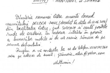 Rudele unui miner decedat, căutate prin ziar de Primăria Ostra