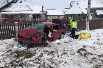 Autoturismul Logan în care se aflau bărbatul și fiul său de 9 ani care au murit