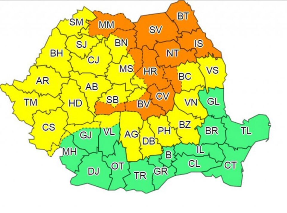 Cod portocaliu de ploi abundente pentru județul Suceava, până sâmbătă seara