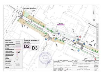 Strada Curtea Domnească, în curs de reabilitare totală, cu trotuare în două culori