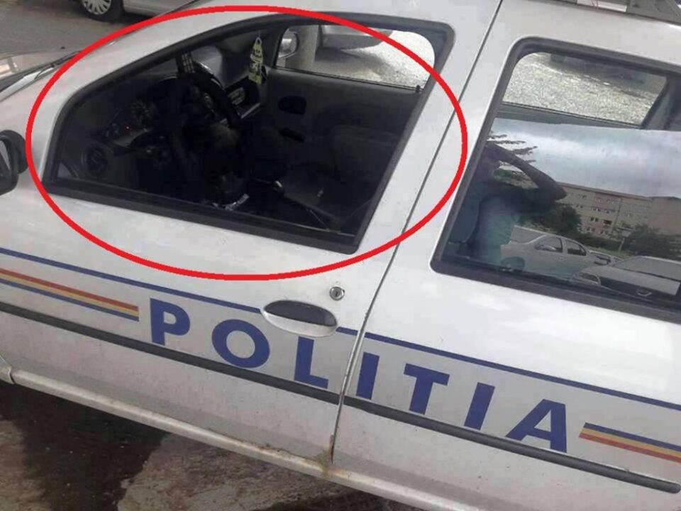 Polițist lovit cu un bolovan, prin geamul mașinii de serviciu, în timpul urmăririi unui suspect